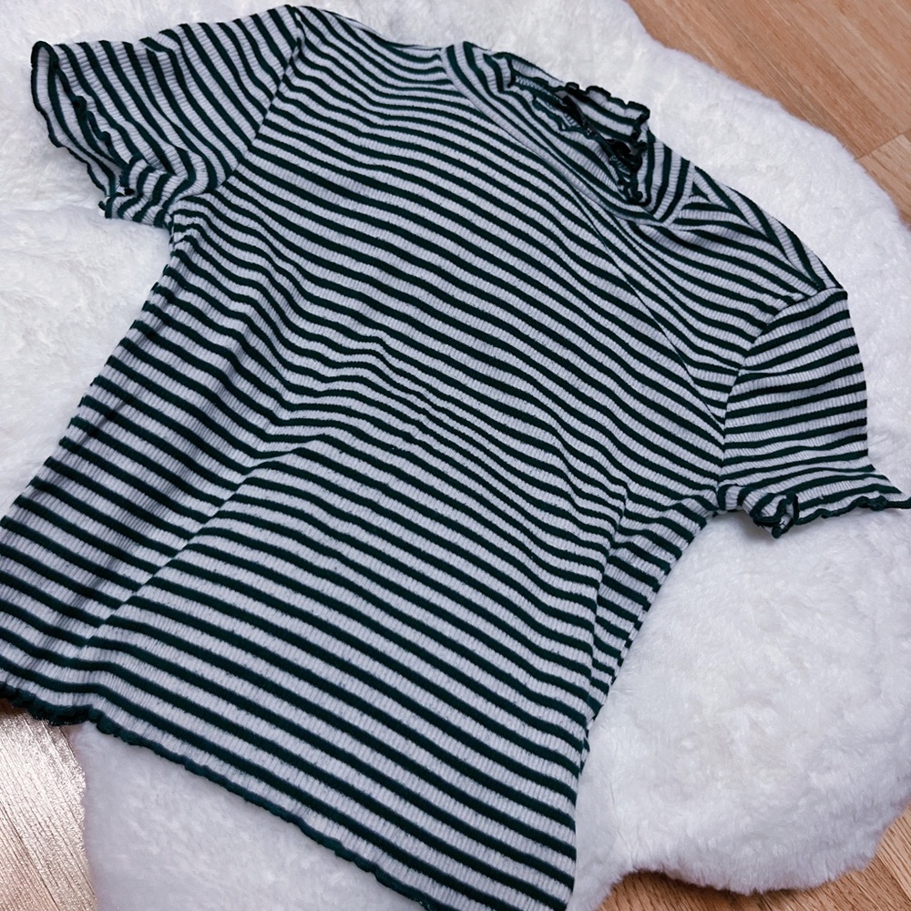 Forest Green and White Ribbed Tee